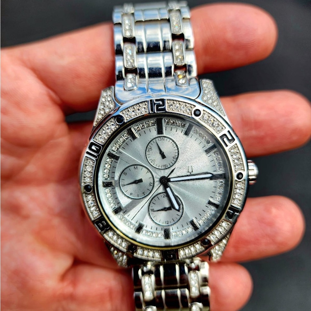 Silver Luxury Men's Watch bulova swarosky crystal